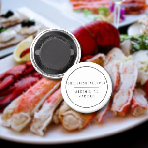 Black and White Bilingual Allergy to Shellfish Magnet