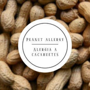 Black and White Bilingual Peanut Allergy Alert Classic Round Sticker