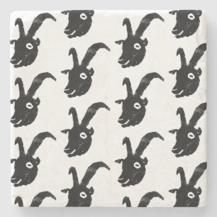 Black and White Billy Goat Potato Print Stone Coaster