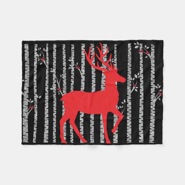 Black and White Birch Forest Fleece Blanket (Front (Horizontal))