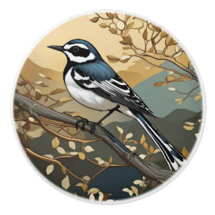 Black and White Bird Art Nouveau Art Deco Ceramic Knob