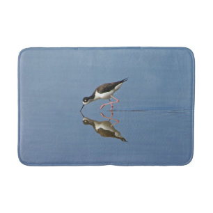 Black and White Bird Photo Blue Water Beach Bath Mat