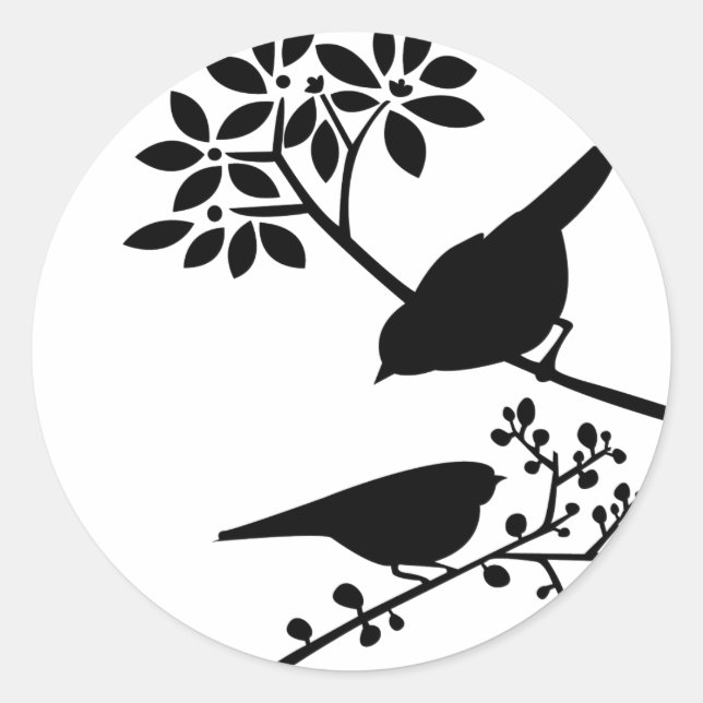 Black and White Birds Classic Round Sticker (Front)