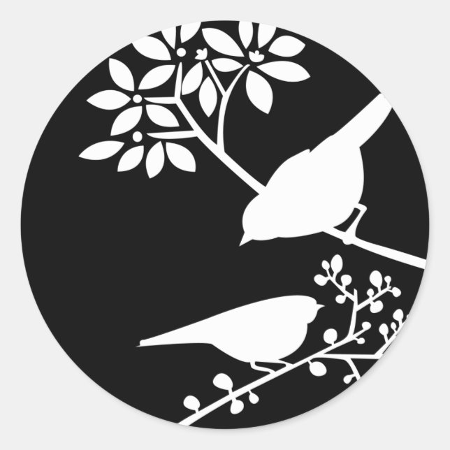 Black and White Birds Classic Round Sticker (Front)