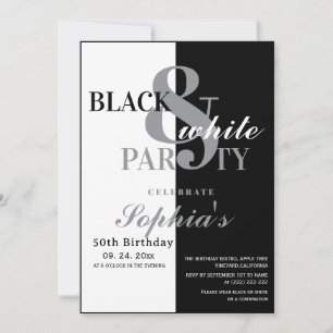 Black and White Birthday Party Invitation