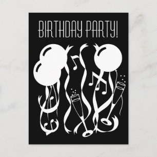 Black and white Birthday party invitation postcard