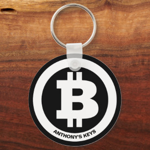 Black and White Bitcoin Symbol Custom Message Key Ring