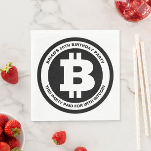 Black and White Bitcoin Symbol Custom Message Napkin