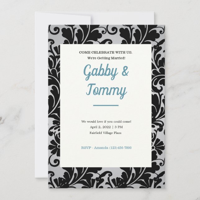 Black and White Black Damask Invitation (Front)