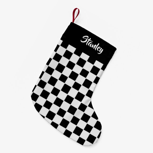 Black and white blocks  small christmas stocking (Front (Hanging))
