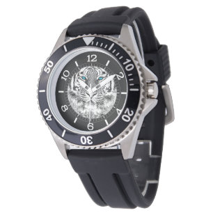 Black And White Blue Eyes Tiger design Dial Watch