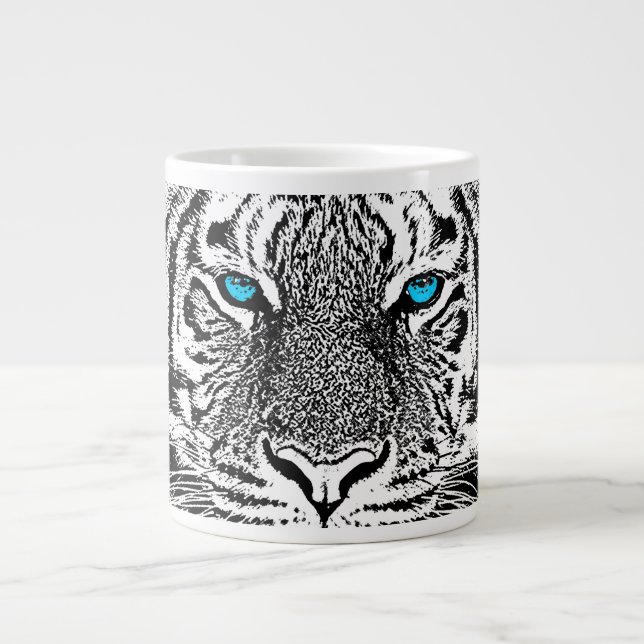 Black And White Blue Eyes Tiger design Large Coffee Mug (Front)