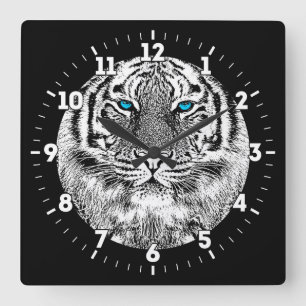 Black And White Blue Eyes Tiger design on a Square Wall Clock