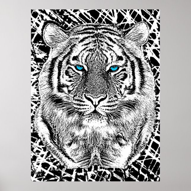 Black And White Blue Eyes Tiger design Poster (Front)