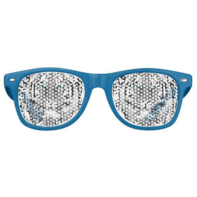 Black And White Blue Eyes Tiger design Retro Sunglasses (Front)