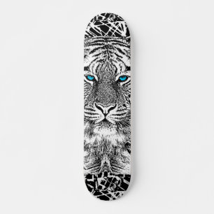 Black And White Blue Eyes Tiger design Skateboard
