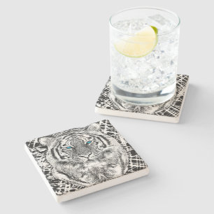 Black And White Blue Eyes Tiger design Stone Coaster