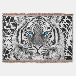 Black And White Blue Eyes Tiger design Throw Blanket