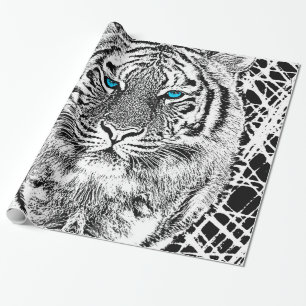 Black And White Blue Eyes Tiger design Wrapping Paper