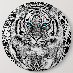 Black And White Blue Eyes Tiger Graphic 6 Cm Round Badge
