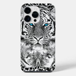 Black And White Blue Eyes Tiger Graphic iPhone 14 Pro Max Case