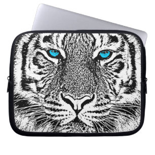 Black And White Blue Eyes Tiger Graphic Laptop Sleeve