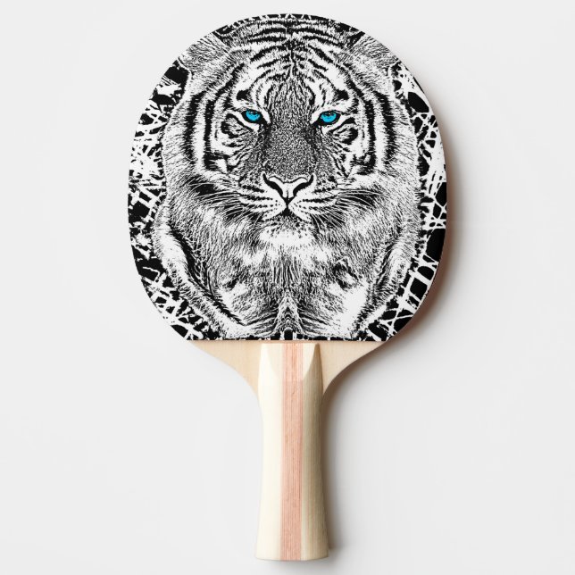Black And White Blue Eyes Tiger Graphic Ping Pong Paddle (Front)