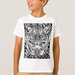 Black And White Blue Eyes Tiger Graphic T-Shirt