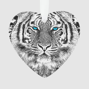 Black And White Blue Eyes Tiger stripes Ornament