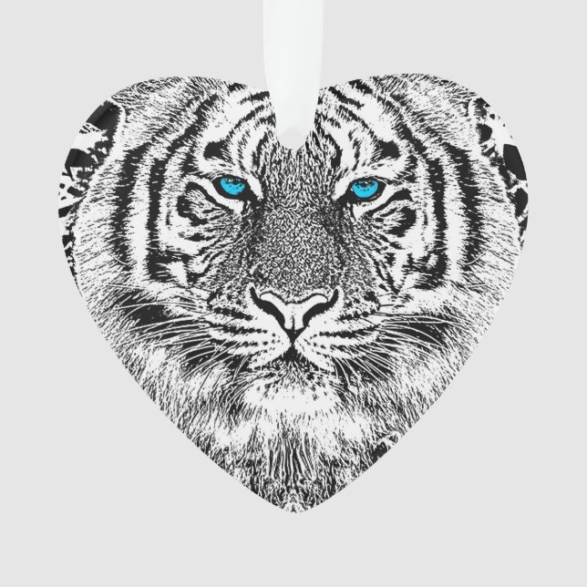 Black And White Blue Eyes Tiger stripes Ornament (Front)