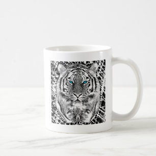 Black And White Blue Eyes wild Tiger face Coffee Mug
