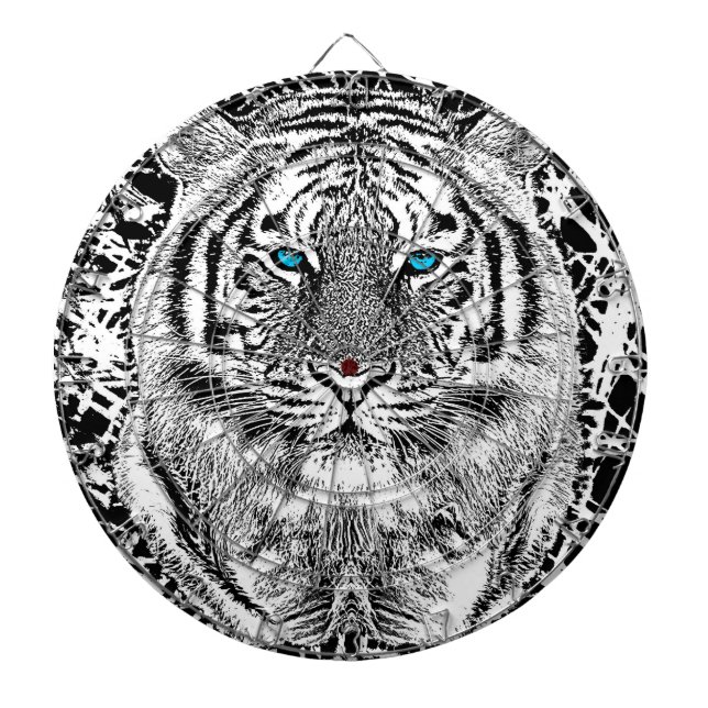 Black And White Blue Eyes wild Tiger face Dartboard (Front)