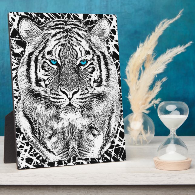Black And White Blue Eyes wild Tiger face Plaque (Side)