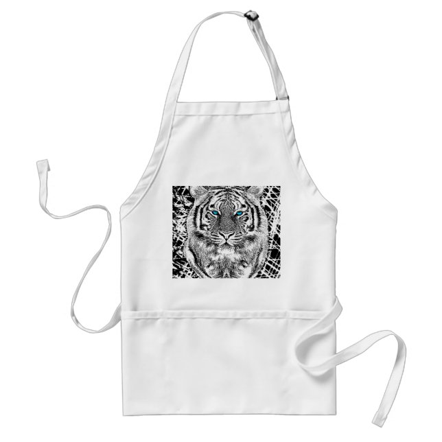 Black And White Blue Eyes wild Tiger face Standard Apron (Front)