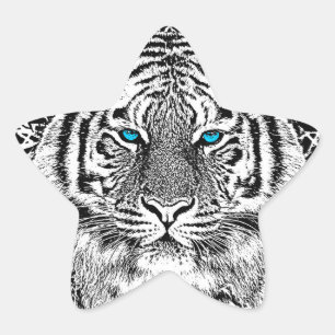 Black And White Blue Eyes wild Tiger face Star Sticker