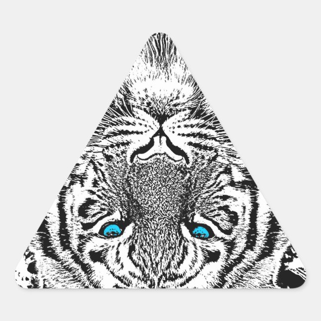 Black And White Blue Eyes wild Tiger face Triangle Sticker (Front)