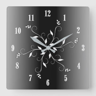 Black and White  Blue White Numbers Accent Square Wall Clock