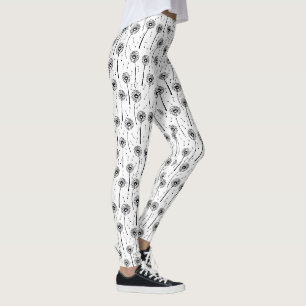 Black and white bohemian dandelions pattern leggings