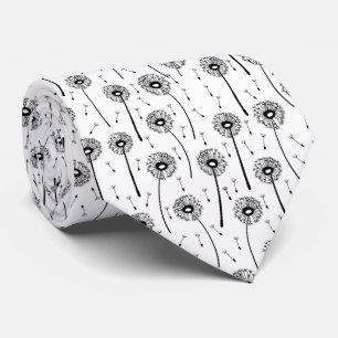 Black and white bohemian dandelions pattern tie