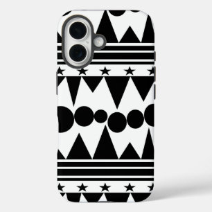 Black and White Bohemian Geometric Striped iPhone 16 Case