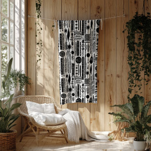 Black and White Boho Abstract Fleece Blanket