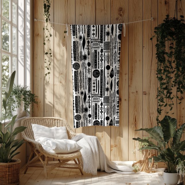 Black and White Boho Abstract Fleece Blanket (Creator Uploaded)