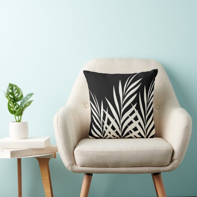 Black And White Boho Chic Palm Leaves Cushion (Chair)