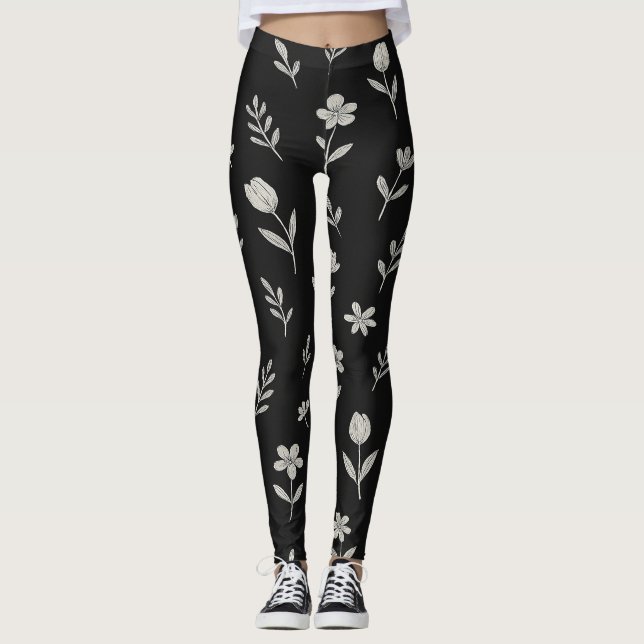 Black and White Boho Design Leggings (Front)