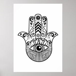 Black and White Boho Hamsa Hand Art Poster