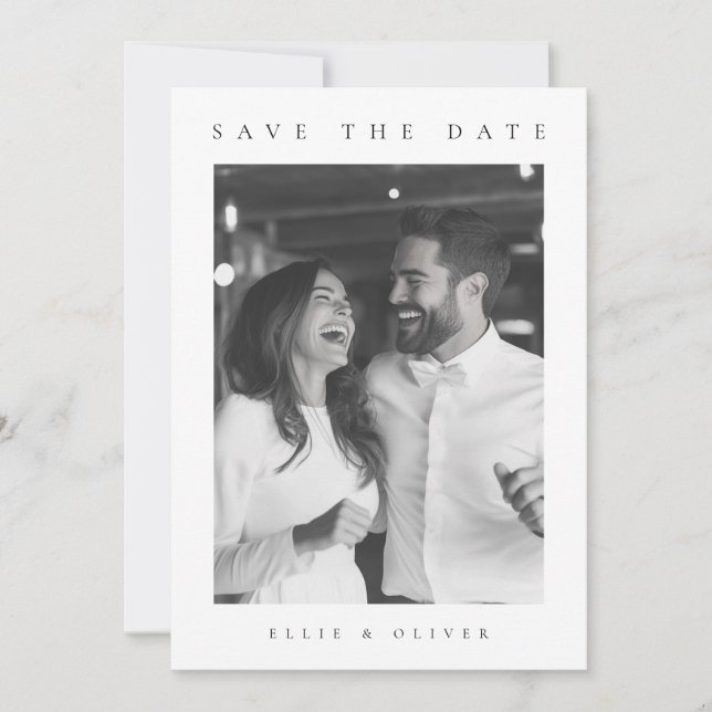 Black and White Boho Photo Save the Date Invitation (Front)