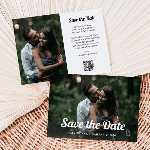 Black and White Boho Two Photo and QR Code Save The Date