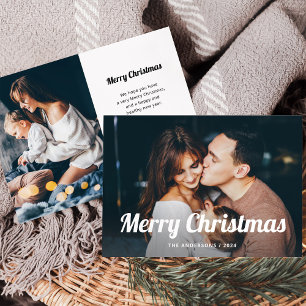 Black and White Boho   Two Photo Merry Christmas Holiday Card