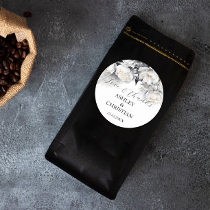 Black and white boho wedding favour thank you classic round sticker