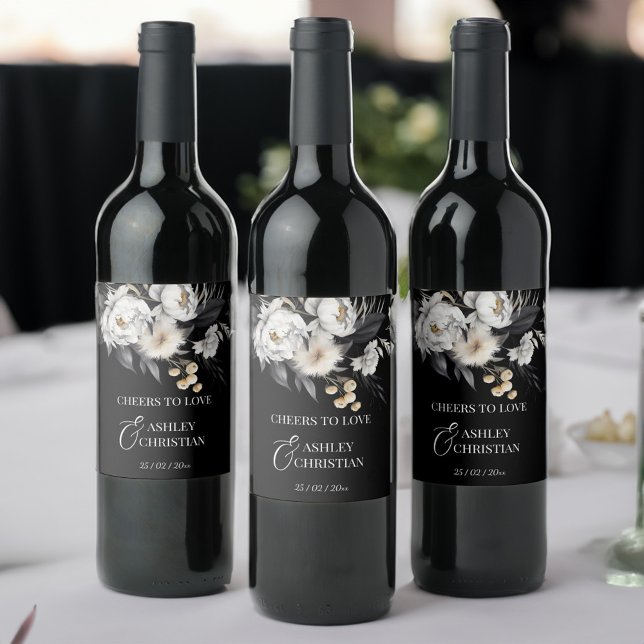 Black and white boho wedding personalised  wine label (Black and white boho wedding personalized wine label )